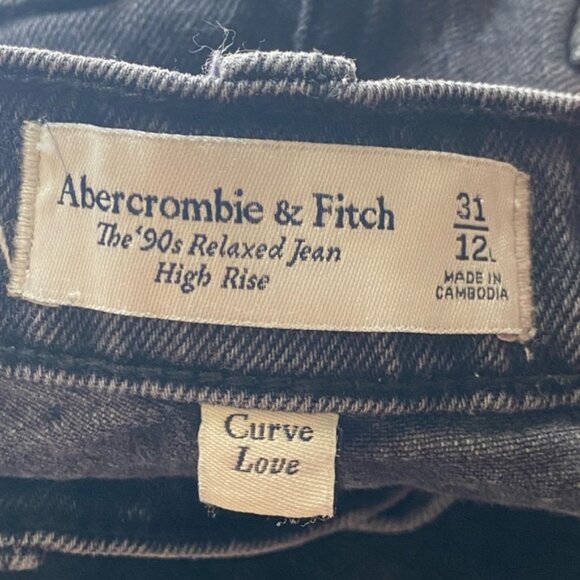 Abercrombie Fitch Curve Love 90s Relaxed Jeans Woman 31 Black Criss Cross Waist - Picture 8 of 15